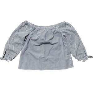 Vineyard Vines Seersucker Off Shoulder Top Blue White Stripe Size 8